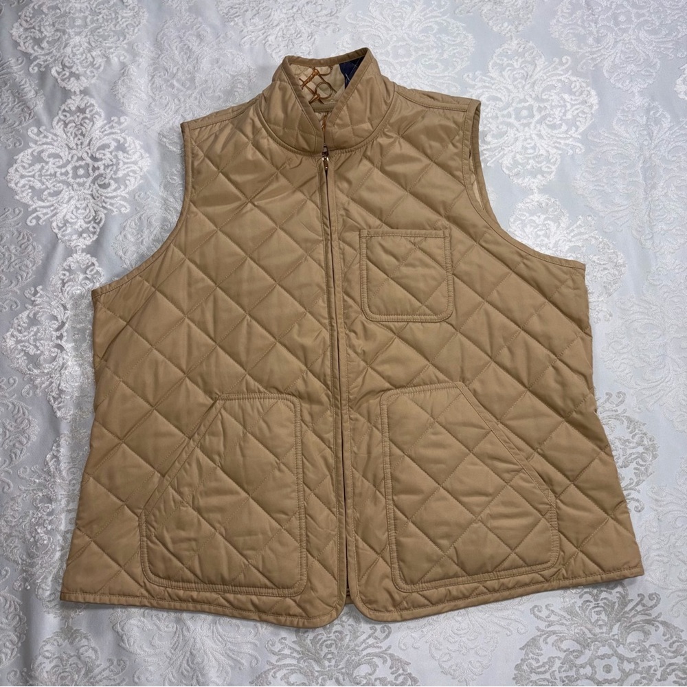 Ralph Lauren Silk Blend Equestrian Print Quilted Vest Reversible Beige Size 1X - Picture 6 of 13